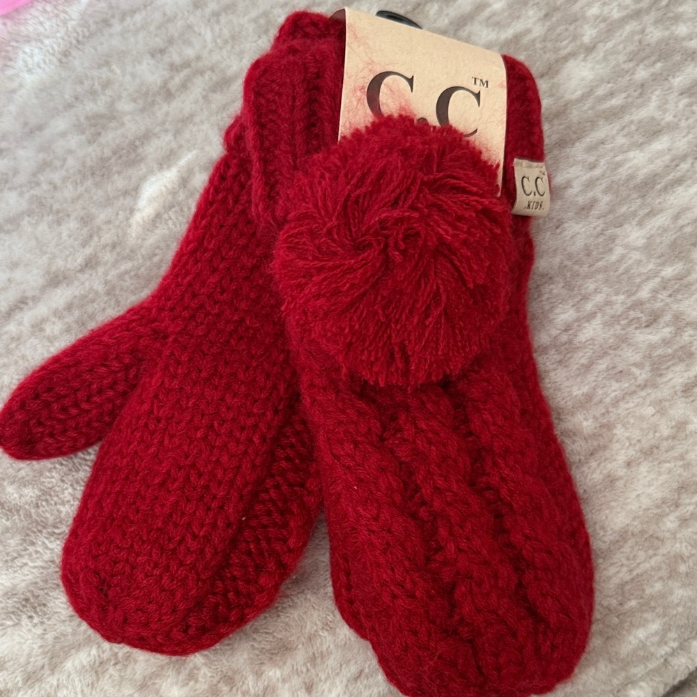 CC Kids Red Knit Mittens